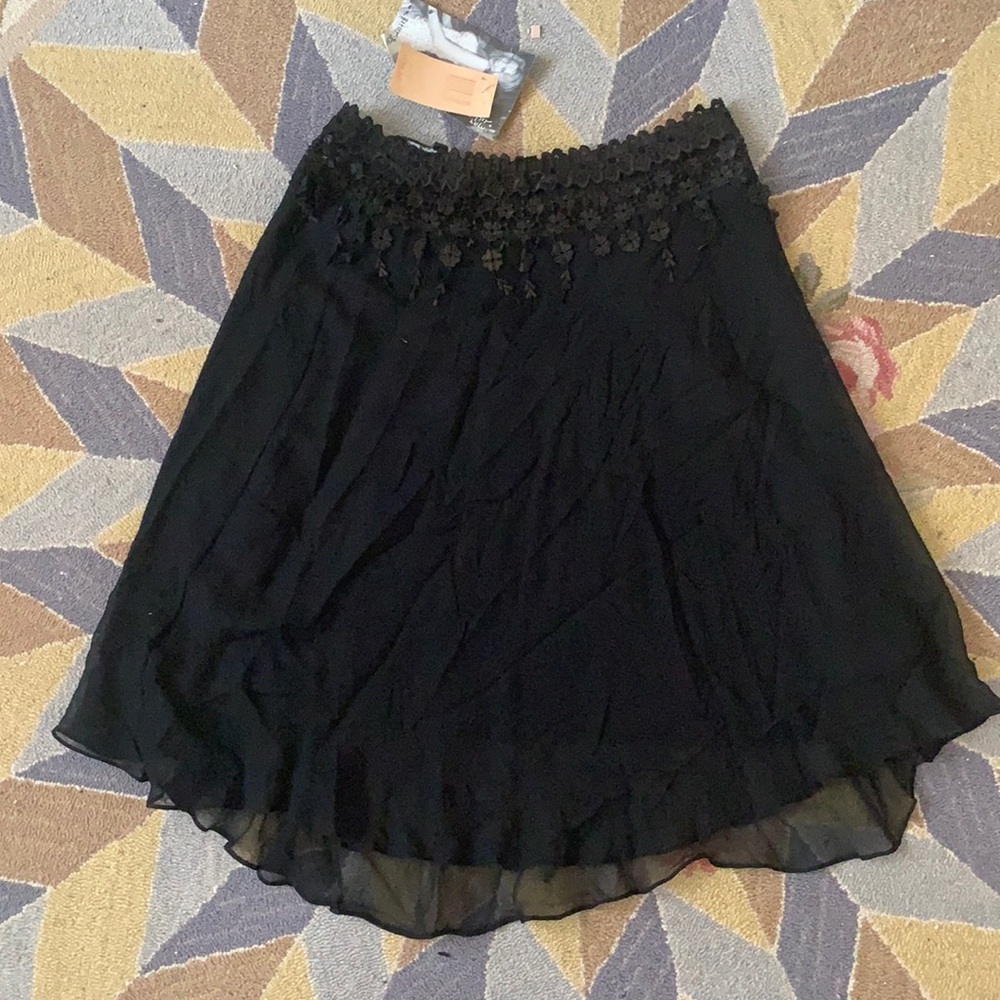 VINTAGE BETSEY JOHNSON BLACK SILK LACE ASYMMETRICAL MINI MIDI SKIRT XS S 4 NWT
